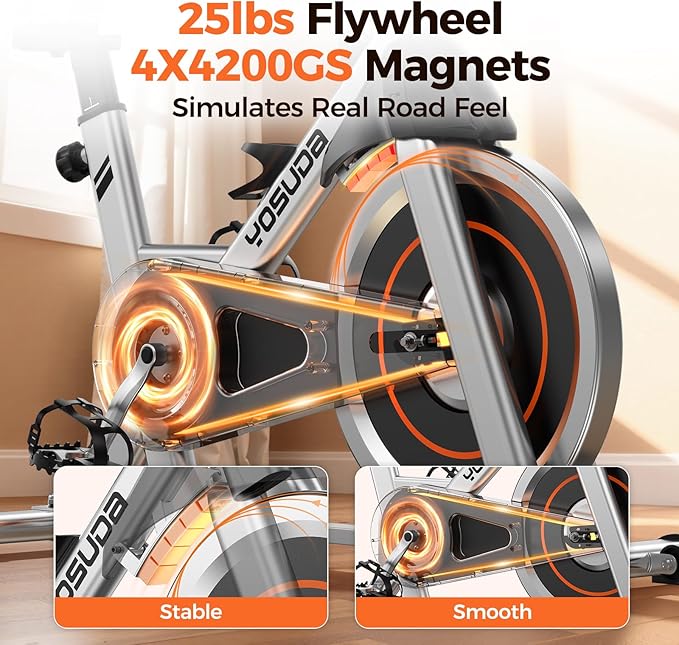 YOSUDA Exercise Bike, Brake Pad Stationary Bike for Home with Exclusive App, Magnetic Indoor Cycling Bike with 300 lb Weight Capacity, Low Noise, Tablet Holder and Fitness Courses for Weight Loss