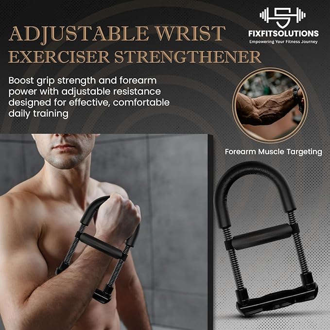 FixFit Forearm Strengthener Forearm Wrist Strengthener Exerciser with Adjustable Tension for Improving Strength - Hand Developer Arm Grip Workout Strength Trainer Home Gym Workout Equipment for Starter and Pro