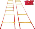 AGORA Pro Agility Training Ladder with Carry Bag - 32 ft Ladder Splits Into Two 16 ft Sections - 24 Adjustable Rungs - Red/Yellow