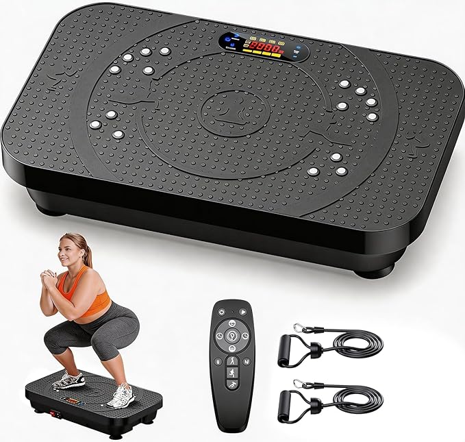 Vibration Plate Exercise Machine -Full Body Shaker with Auto Mode, Acupressure Massage & Silicone Pedal, for Lymphatic Drainage, Weight Loss & Fat Burning, Home Fitness Equipment for Woman & Men