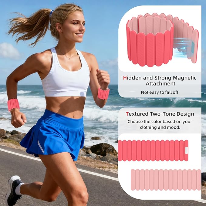 Abahub Wearable Wrist & Ankle Weights Set of 2, Stackable Magnetic Weighted Bracelet for Women, Waterproof Silicone Arm Leg Weights for Home Gym Workout, Running, Yoga & Pilates