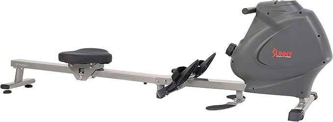 Sunny Health & Fitness Foldable Magnetic Rower, Long Rail & Extended Inseam Range for Home Cardio Workout, Free SunnyFit Training App, Optional Footplate for Standing Exercises