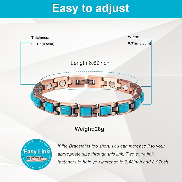 Copper Bracelets for Women, Pure Copper with Colored Turquoise Bracelet, 3500 Gauss Magnets, Fashion Jewelry（FUTI-1）