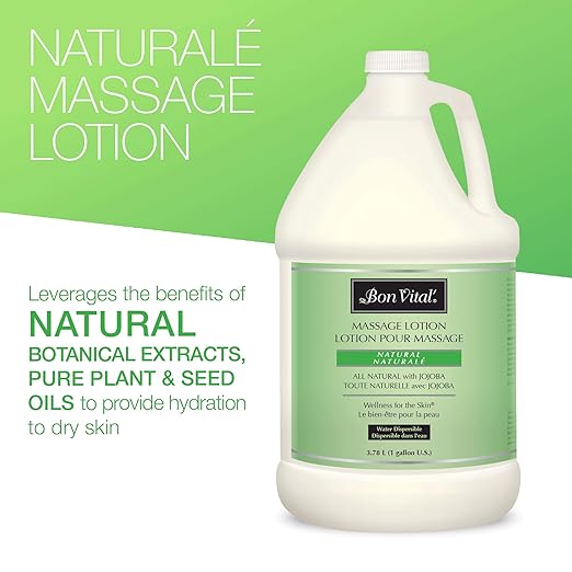 Bon Vital', Naturale Massage Lotion, 1 Gallon, All Natural Massage Lotion for Massage Therapy and Bodywork, Lightweight Unscented Lotion, Plant-Based Ingredients for Smooth Application