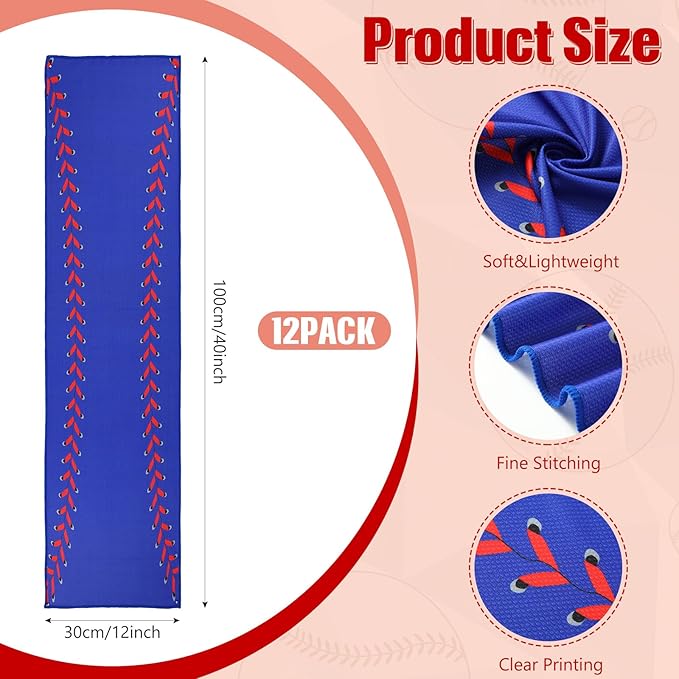 12 Pcs Cooling Towel Baseball Football Basketball Breathable Chilly Softball Soccer Ice Towel, 40"x12" Tennis Microfiber Accessories for Player
