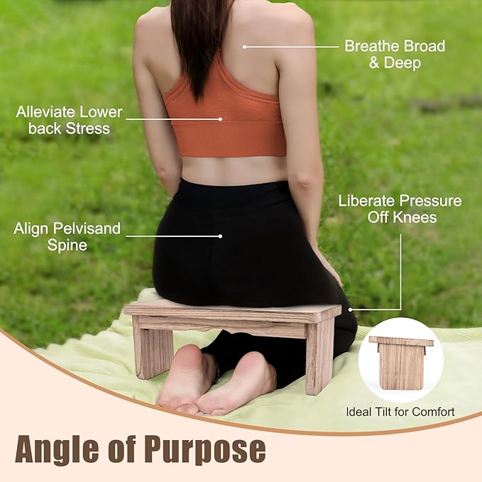 Folding Yoga Meditation Bench - Yoga Kneeling Bench for Adult, Wooden Zen Meditation Stool Kneeling Bench for Yoga Practice (Light Brown)