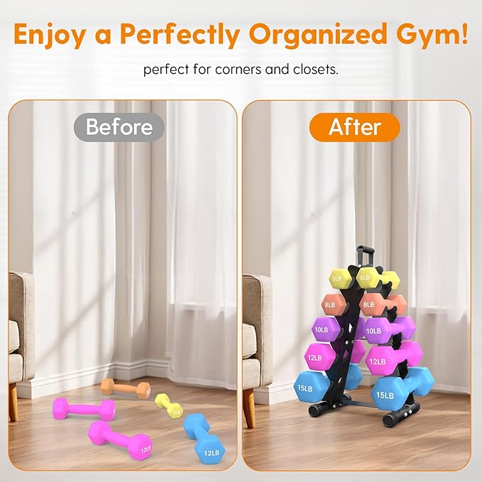 AmazeFan 5 Tier | 3-Tier Dumbbell Rack Stand Only, A-Frame Design Weight Rack with Handle, Weights Metal Strength Training Dumbbells Storage Rack for Home Gym Space Saver (Dumbells not Included)
