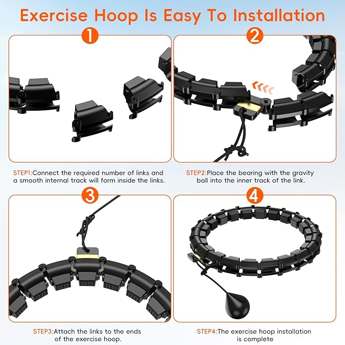 Plus Size Silent Weighted Hula Infinity Fitness Detachable Hoops 65-Inch 32 Knot, Smart Noiseless Infinity Hula for Women, Waist and Abdominal Home Weight Loss Exercise Fit Hoop