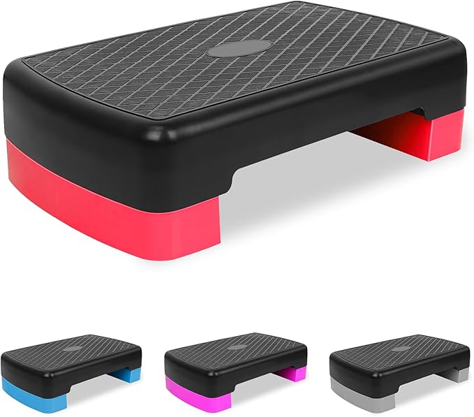 18'' Adjustable Aerobic Step Platform, Adjustable Fitness 4-6in Exercise Stepper Workout with 2 Risers, Aerobics Stepper Workout Stepper for Home Gym Cardio Strength & Training