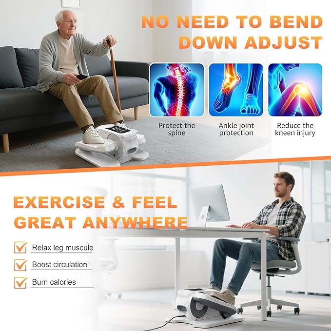Mini Under Desk Elliptical Low Impact Electric Leg Exerciser As Seen on TV While Sitting for Seniors with Non-Slip Mat Quiet & Portable for Home and Office