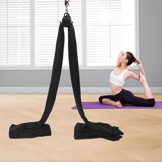16.4FT 5 m Aerial Yoga Swing Sling Strong Yoga Hammock Kit, Aerial Silks Equipment Set, 440.92 Max Load Capacity, Black
