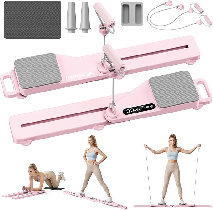 MERACH Pilates Board, Multifunctional Abdominal Plate, Detachable Ab Trainer Machine with Anti-Slip and Quiet Design, Portable Pilates Reformer for Core Workouts, Home Gym Equipment for Women