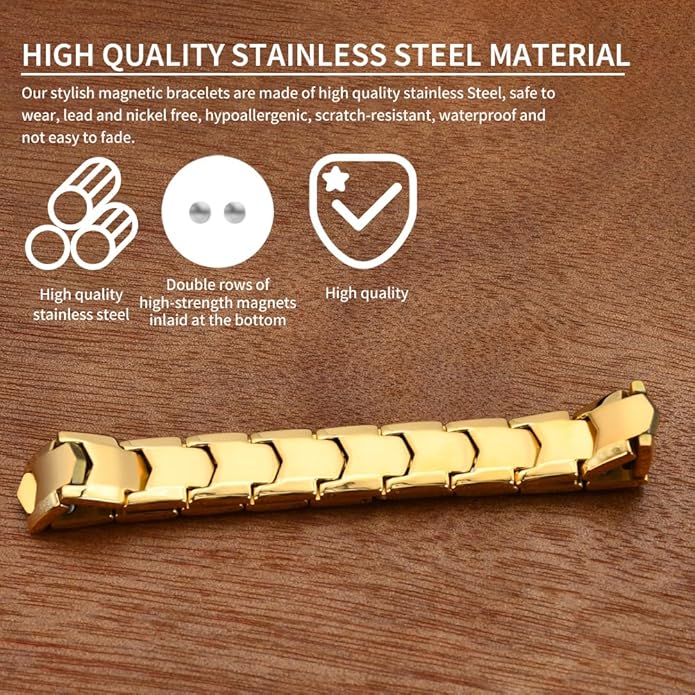 Magnetic Bracelets for Men，Stainless Steel Bracelet Lymphatic Drainage Therapeutic Magnetic Bracelets with Double Row Magnets Jewelry Gift with Adjust Tool