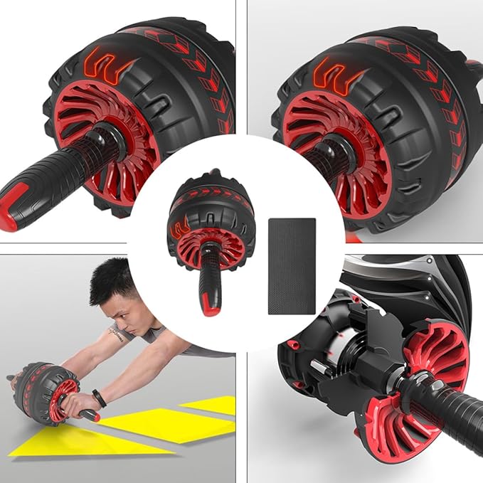 Double Wheel Ab Roller with Knee Pad, Silent Automatic Rebound Abdominal Roller for Home Gym Workout, Fitness Exercise Wheel for Core Strength Training