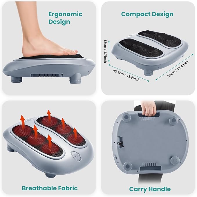 Nekteck Foot Massager with Heat, Heated Foot Massager for Plantar Fasciitis, Pain Relief and Circulation, Shiatus Electric Under Desk Feet Massager Machine, Gifts for Men Woman Him Her Mon Birthday