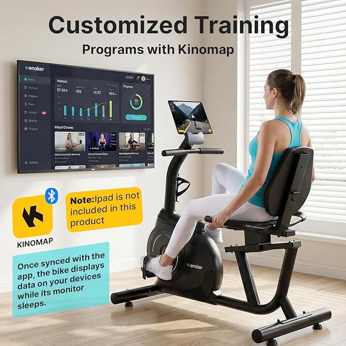 Recumbent Exercise Bike for Home with App Sync, 16-Level Magnetic Resistance, Quiet Recumbent Bike with Adjustable Seat & LCD Display for Adults and Seniors