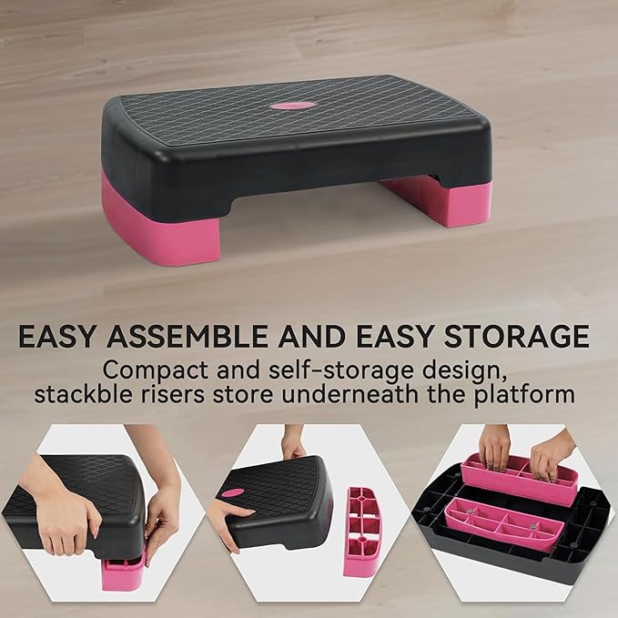 Fitvids Aerobic Step Platform Trainer with Adjustable 2-Level Risers, 400 Pound Weight Capacity – Non-Slip Exercise Stepper for Cardio, Strength, and Fitness Workouts, 18-Inch, Multiple Colors