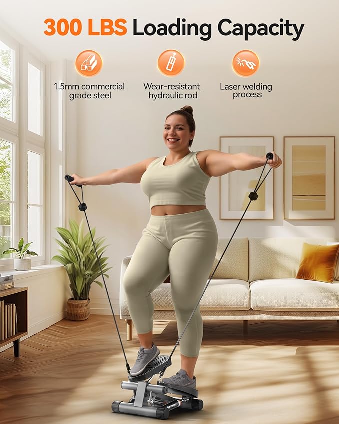 Niceday Steppers for Exercise, Stair Stepper with Resistance Bands, Mini Stepper with 300LBS Loading Capacity, Hydraulic Fitness Stepper with LCD Monitor
