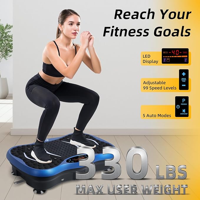 Himaly Vibration Plate Machine, Vibration Fitness Trainer with Bluetooth Speaker, 5 Program Modes, 2 Resistance Bands, Home Exercise Equipment for Fitness Body Toning