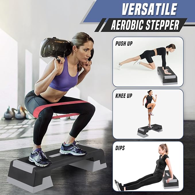 36" Aerobic Exercise Step Platform, Step Up Exercise Platform with 6" 8" 10" Adjustable Risers, Stair Stepper Workout Stepper for Home Gym Strength Training Fitness Equipment, Pink