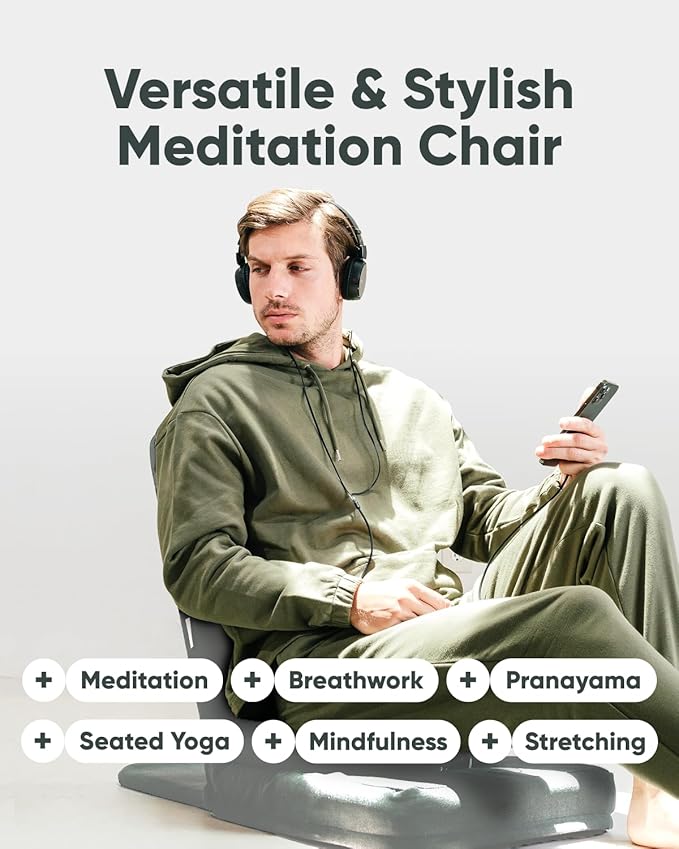Mindful Modern Folding Pro Meditation Chair - Adjustable Meditation Seat with Back Support and Half Moon Buckwheat Meditation Cushion - Comfortable Mindfulness Living Room Floor Chair
