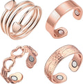 4PCS Copper for Women,99.99% Pure Copper Magnetic Thumb with Magnet,Lymphatic Jewelry Gifts for Womens(Vintage Floral & Heart Set) (Rose SET)