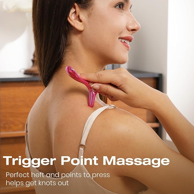 lifechill Trigger Point Massage Tool for Pain Relief Deep Tissue, Gua Sha & Muscle Scraper Tool for Full Body, Thumb Saver Acupressure Tool Relieve Muscle Knots (Rose Red)