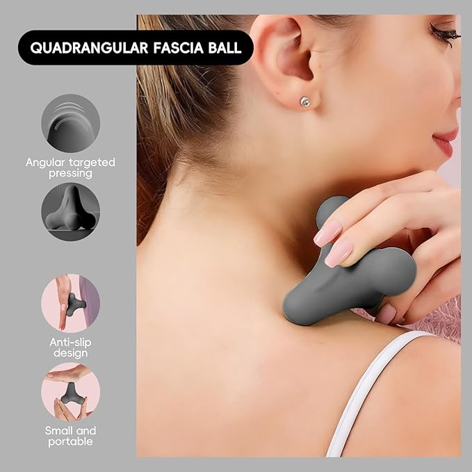 4-Node Quadrangular Fascia Massage Ball - Portable Trigger Point Therapy Tool for Muscle Relief, Myofascial Release & Facial Tension (Grey)