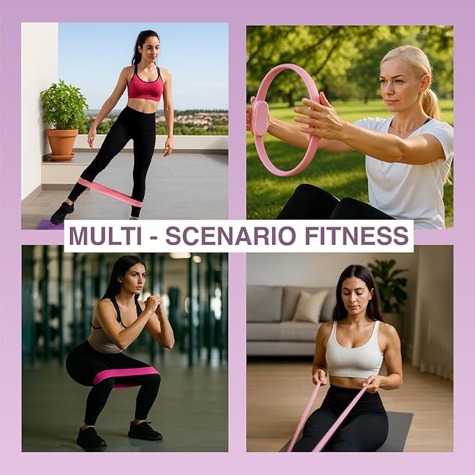 Axene At Home Pilates Kit - Pilates Ring and Ball Set - Pilates Essentials Kit for Women with Mini Ball, Resistance Bands, Exercise Guide & Bag - Kit de Pilates en Casa