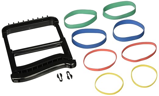 Rolyan Ergonomic Hand Exerciser with Plastic Handle, Adjustable Grip Strength Trainer with 4 Color‑Coded Rubber Bands, Finger & Hand Exerciser for Therapy, Rehab, Strength Training, Black