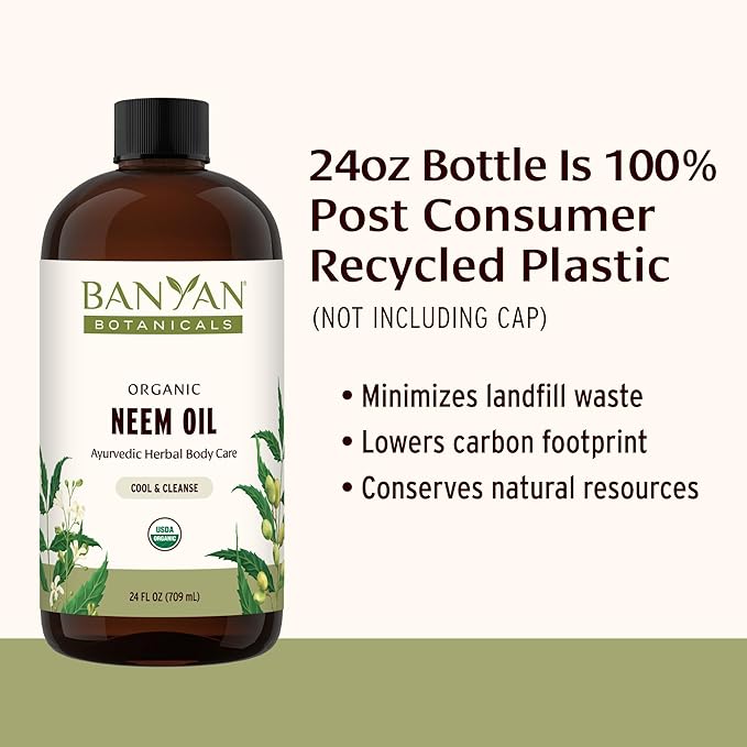 Banyan Botanicals Organic Neem Oil – Cooling & Soothing Ayurvedic Neem Oil – Supports Healthy Radiant Skin – 24 oz. – Non-GMO Sustainably Sourced Abhyanga Massage Oil