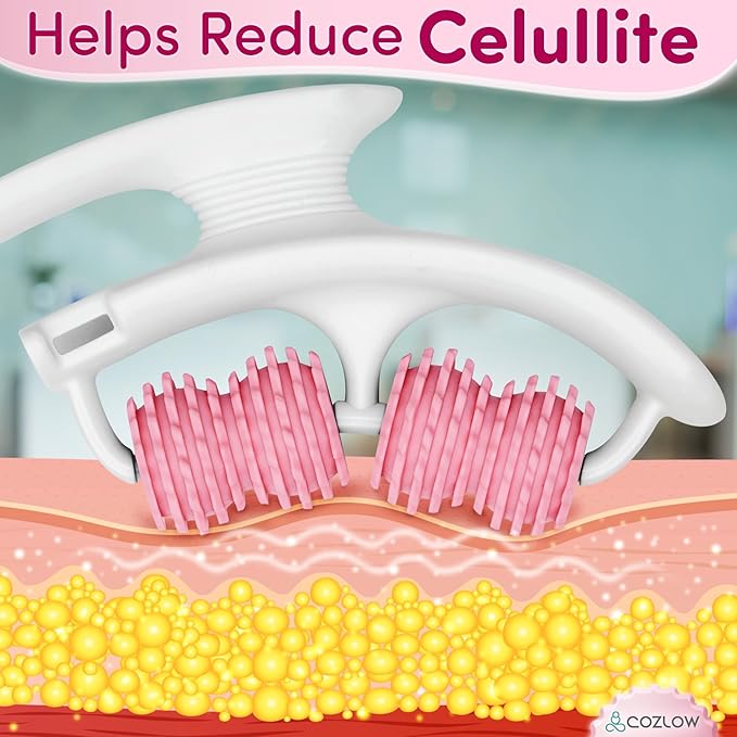 COZLOW Cellulite Massage Roller - Pink - Anti-Cellulite Massager with Detachable Roller Handles for Thighs, Legs & Buttocks - Fascia Massage Tool for Lymphatic Drainage & Deep Tissue Therapy