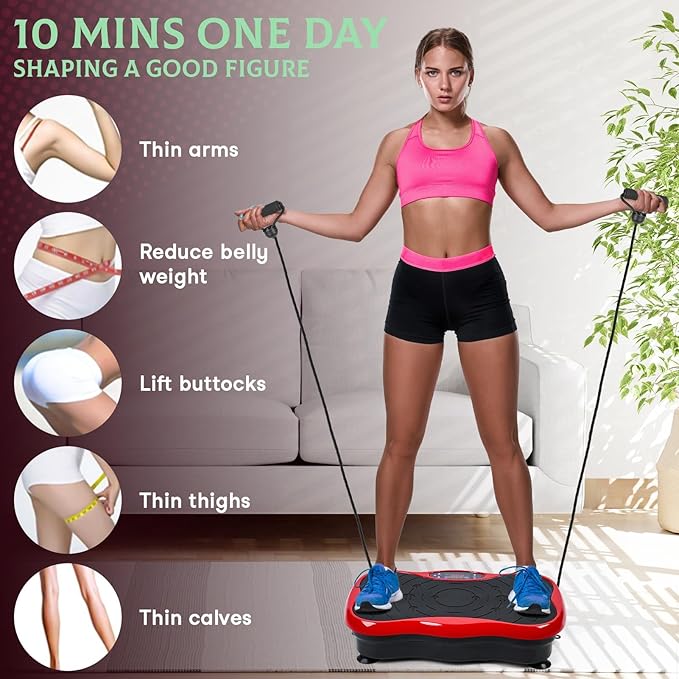 Vibration Plate Exercise Machine - Lymphatic Drainage Machine for Weight Loss, Women Man Full Body Workout Vibrate Fitness Platform with Resistant Band,330lbs Vibrating Plate Machine for Home Gym