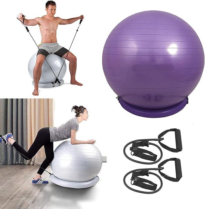 Exercise Ball Chair with Anti-Slip Stability Base, 55/65/75cm Anti-Burst Balance Ball for Office Use, Gym, Pilates, and Yoga, Perfect for Pregnancy and Childbirth.