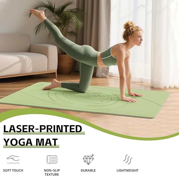 Large Yoga Mat Thick, 76"x32"x0.31"Wide POE Exercise Mat with Non-Slip Surface & Carry Strap, Anti-Tear Workout Mat for Yoga, Pilates, Fitness