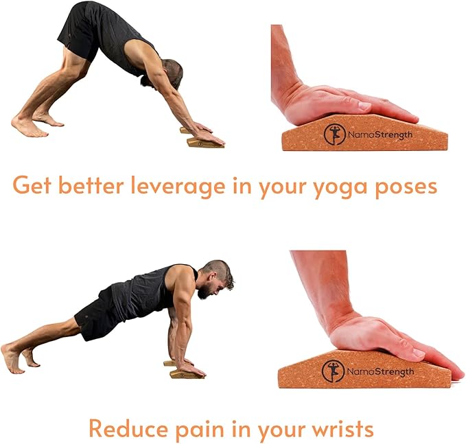 Cork Yoga Wedge Block - Non-Slip Wrist Support, Set of 2