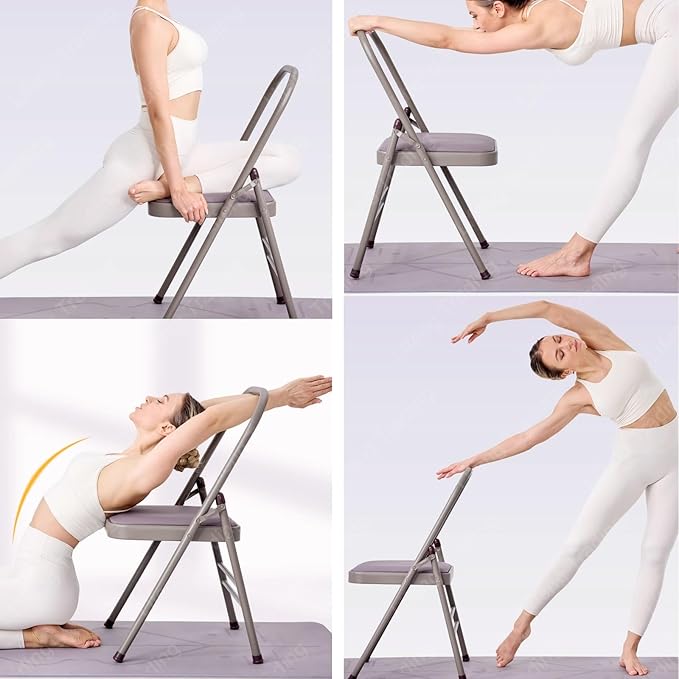 Foldable Yoga Auxiliary Chair for Adults Backless Yoga Chair Portable Curved Chaise LoungeChair forYoga YogaAuxiliaryChair with Anti Slip Foot Pads for Stretching Balance Training(Black)