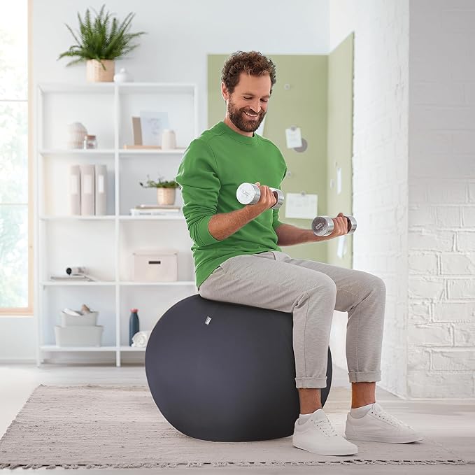 Leitz Sitzball für aktives Sitzen, Gymnastikball, Ergonomische Alternative, INKL. Stoffbezug, Handluftpumpe