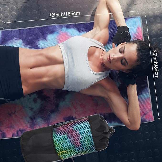 Peryiter 6 Pcs Yoga Towels with Grip Dots 72 x 25 Inch Non Slip Hot Yoga Mat Towel Microfiber Soft Sweat Absorbent Blanket for Gym Pilates Workout Fitness, 6 Tie Dye Colors