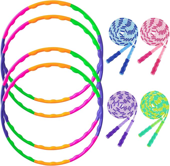 8 Pack Fitness Hoop and Jump Rope,Removable Gymnastic Fitness Rings and Bamboo Skipping Ropes That Won't Get Knotted,Suitable for Workout Training and Gift