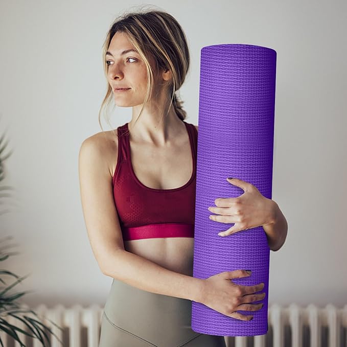 Yoga Mat, 70x23 Inches High Density Non-Slip Anti-Tear Extra Thick Fitness Mat with Carrying Strap,Soft Black Hot Yoga Mat for Stretching,Pilates,Home Workout,Gym,Fitness,Exercise