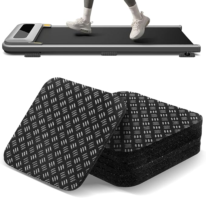 Treadmill Mat 6 Pcs, 4" x 4" x 0.2" Exercise Equipment Mat Non-Slip Anti Vibration High Density Silicone for Carpet Floors, Hardwood, Concrete Floors and More (Square Shape)