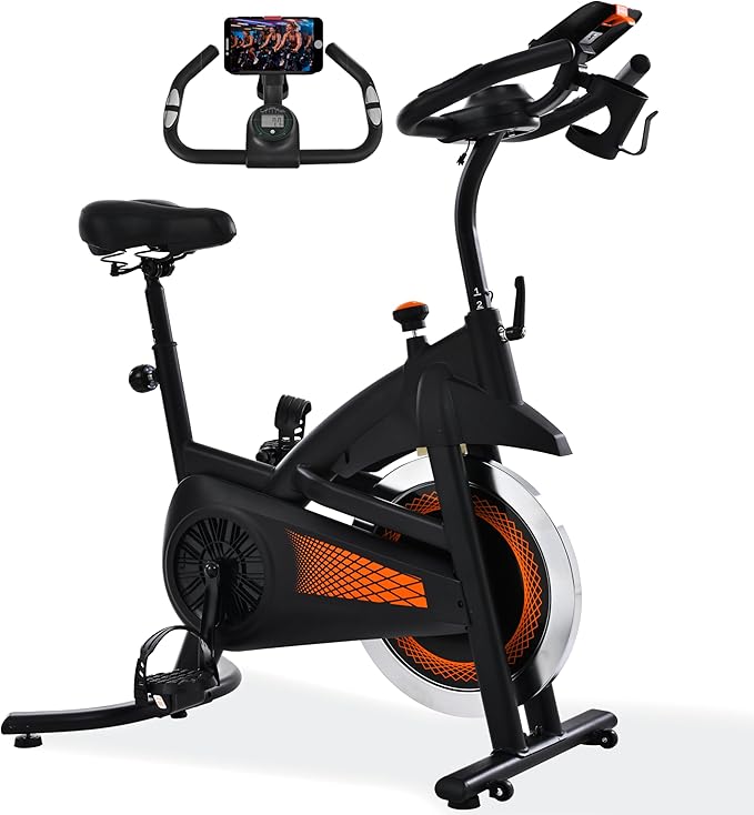 Exercise Bike, Wool Felt Brake Pad Stationary Bike - Quiet Belt Drive Indoor Cycling Bike for Home Cardio, Adjustable Handlebar & Extra Soft Seat, Digital LED Monitor with 300lb Weight Capacity