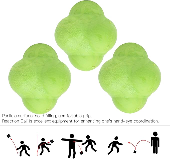 Reaction Ball, 3Pcs Hex Bounce TPR Balls for Hand Eye Coordination Training, Agility Drills for Baseball Football Basketball Soccer