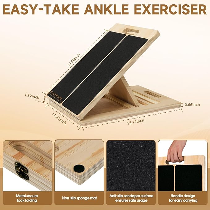 Adjustable Slant Board for Calves Stretching, Portable Wooden Incline Board for Balance Exercises, Durable Five Angles for Physical Therapy, Calf Stretcher Equipment with Muscles, Feet, Ankles, Knee