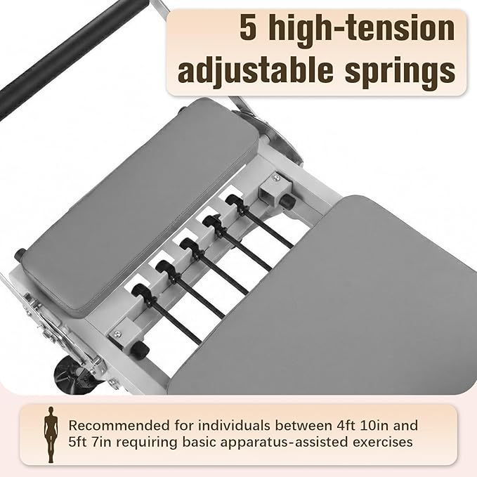 78 in Foldable Pilates Machine with Springs Resistance Pilates Reformer Bed 300 LBS Capacity Smooth Glide Carriage Reformer for Home and Studio Use