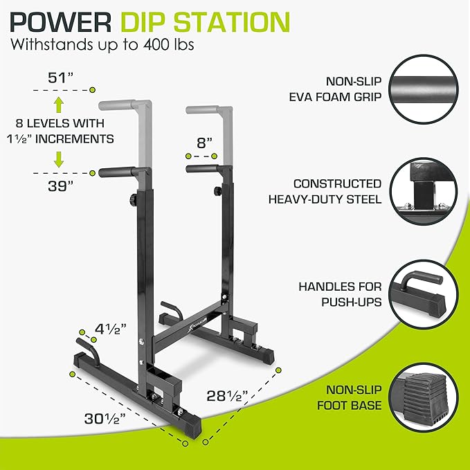 ProsourceFit Dip Stand Station, Heavy Duty Ultimate Body Press Bar with Safety Connector for Tricep Dips
