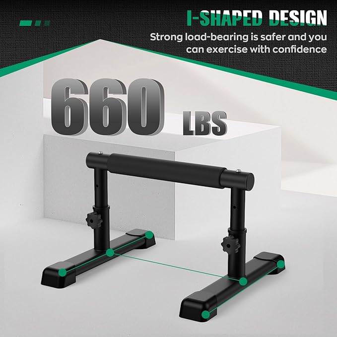 IMAYCC Push Up Bar, Adjustable 7.5" and 10.6" High Parallettes Bars & Dip Bar With Full-Cover Foam Grips, No Wobbling Calisthenics Equipment For Handstand, L-Sit, Gymnastics, Strength Training Home Gym