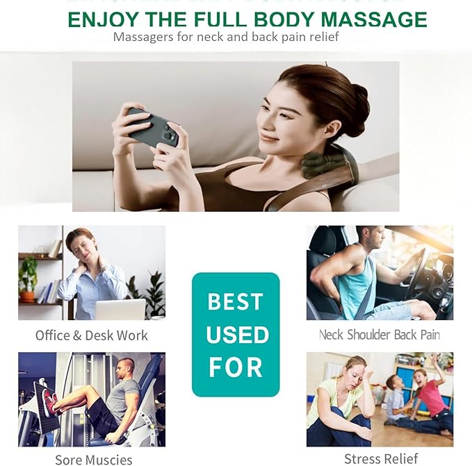 Neck Massager with Heat, 4D Deep Tissue Shiatsu Neck Massage Machine for Pain Relief, Electric Cervical Shoulder & Back Massager with Simulated Human Hand Kneading, Muscle Relaxation (Green)
