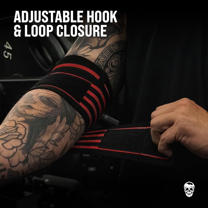 Gymreapers Weightlifting Elbow Wraps (1 Pair) - Flexible 40'' Elbow Compression Strap & Joint Support Brace - for Bench Press, Powerlifting, and Pressing